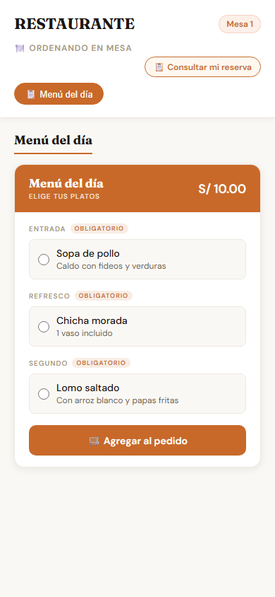 Menú QR del cliente en celular