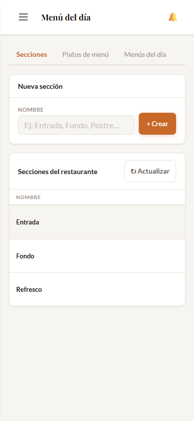 Panel del dueño en celular